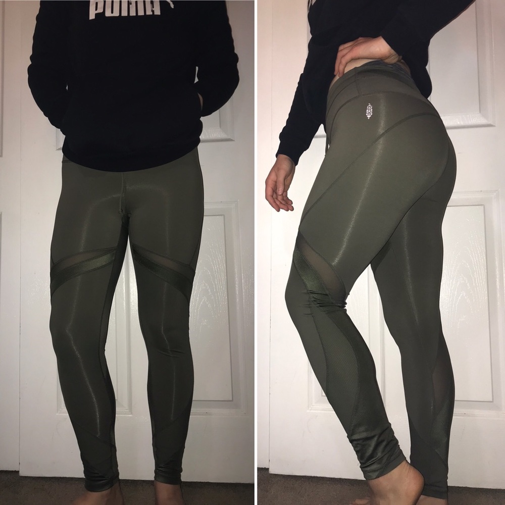 Free People Olive Green mesh waist tie leggings